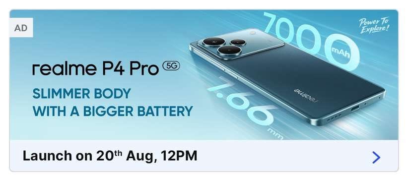 Realme P4 Pro 5G Launching Soon – Massive 7300mAh Battery & 8/256GB Storage